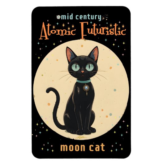 Atomic Futuristic Black Cat Moon met tekst Magneet (Verticaal)
