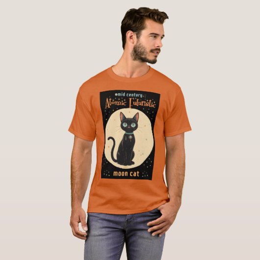 Atomic Futuristic Black Cat Moon met tekst T-shirt (Voorkant volledig)