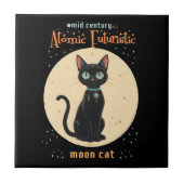Atomic Futuristic Black Cat Moon met tekst Tegeltje (Voorkant)