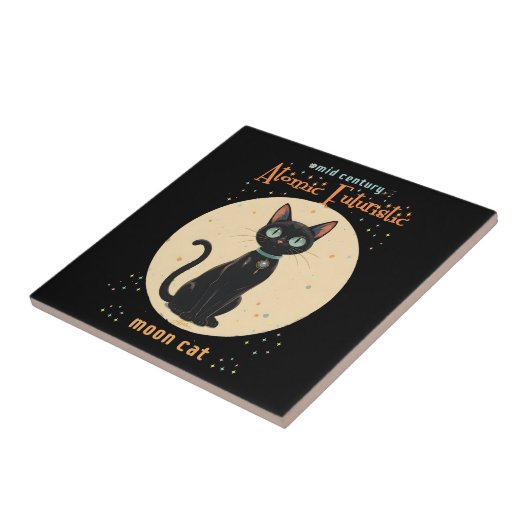 Atomic Futuristic Black Cat Moon met tekst Tegeltje (Zijkant)