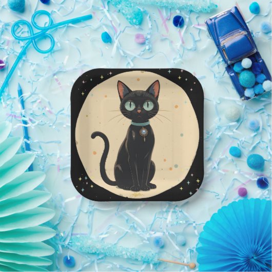 Atomic Futuristic Black Cat Moon Papieren Bordje (Feest)