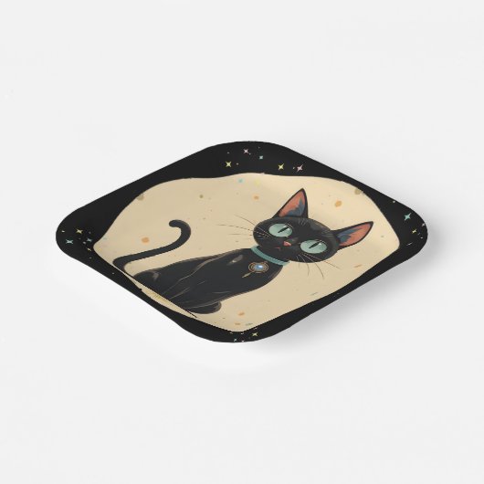 Atomic Futuristic Black Cat Moon Papieren Bordje (Gebogen)