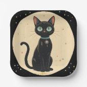 Atomic Futuristic Black Cat Moon Papieren Bordje (Voorkant)