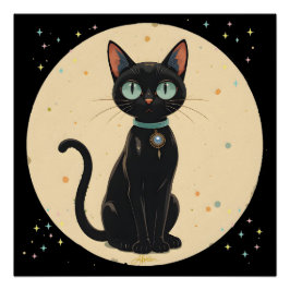 Atomic Futuristic Black Cat Moon Perfect Poster