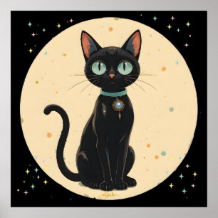 Atomic Futuristic Black Cat Moon Poster