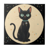Atomic Futuristic Black Cat Moon Tegeltje (Voorkant)