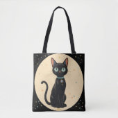 Atomic Futuristic Black Cat Moon Tote Bag (Voorkant)