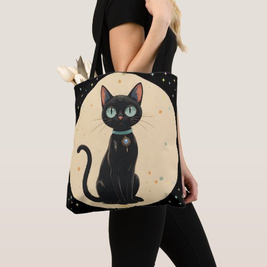 Atomic Futuristic Black Cat Moon Tote Bag (Dichtbij)