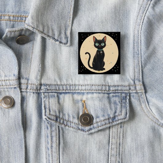 Atomic Futuristic Black Cat Moon Vierkante Button 5,1 Cm (In situ)