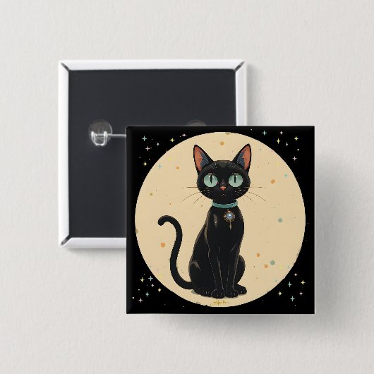 Atomic Futuristic Black Cat Moon Vierkante Button 5,1 Cm (Voorkant /achterkant)