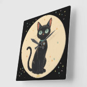 Atomic Futuristic Black Cat Moon Vierkante Klok (Hoek)
