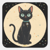 Atomic Futuristic Black Cat Moon Vierkante Sticker (Voorkant)
