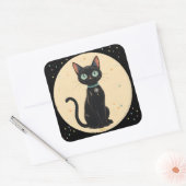 Atomic Futuristic Black Cat Moon Vierkante Sticker (Envelop)