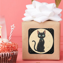Atomic Futuristic Black Cat Moon Vierkante Sticker
