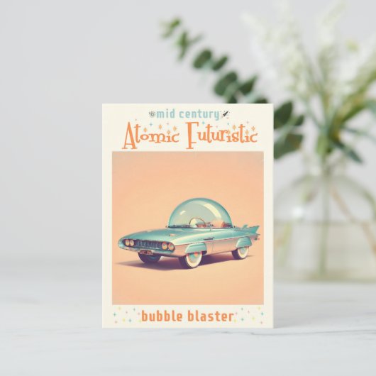 Atomic Futuristic Bubble Blaster Car Briefkaart (Staand voorkant)