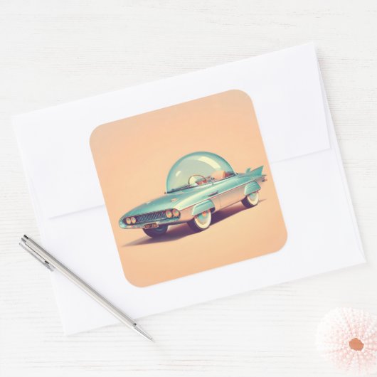 Atomic Futuristic Bubble Blaster Car Vierkante Sticker (Envelop)