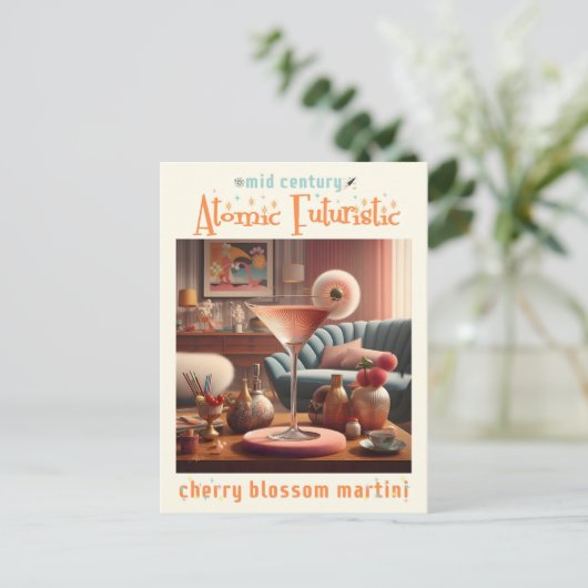 Atomic Futuristic Cherry Blossom Martini Briefkaart (Staand voorkant)