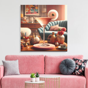 Atomic Futuristic Cherry Blossom Martini Canvas Afdruk