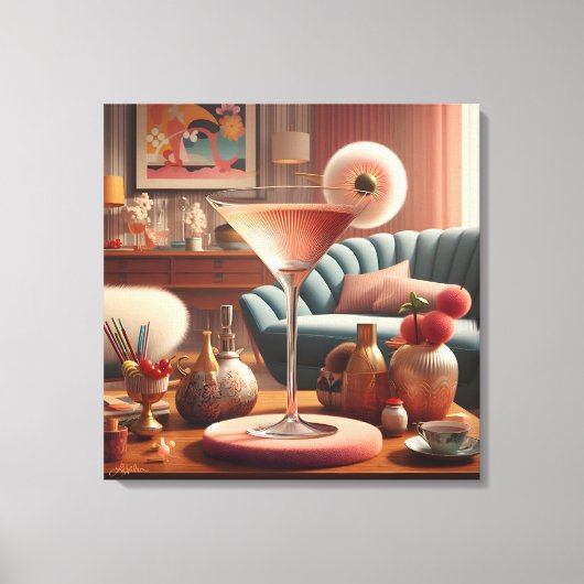 Atomic Futuristic Cherry Blossom Martini Canvas Afdruk (Voorkant)