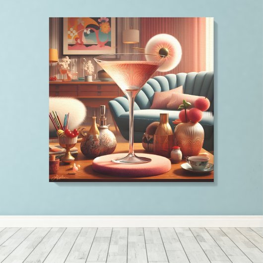 Atomic Futuristic Cherry Blossom Martini Canvas Afdruk (Insitu (Houten vloer))