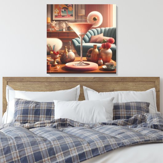 Atomic Futuristic Cherry Blossom Martini Canvas Afdruk (Insitu (Slaapkamer))