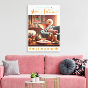 Atomic Futuristic Cherry Blossom Martini Canvas Afdruk
