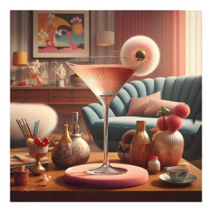 Atomic Futuristic Cherry Blossom Martini Foto Afdruk