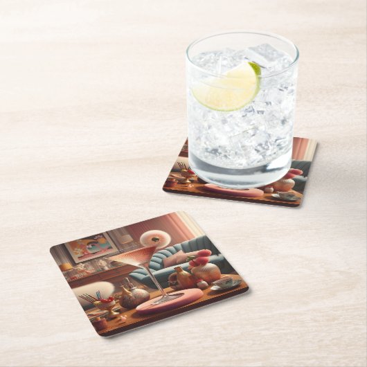 Atomic Futuristic Cherry Blossom Martini Kartonnen Onderzetters (Insitu)