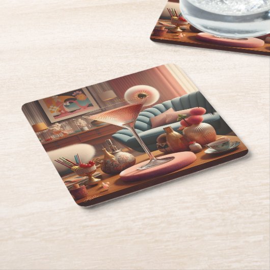 Atomic Futuristic Cherry Blossom Martini Kartonnen Onderzetters (Schuin)