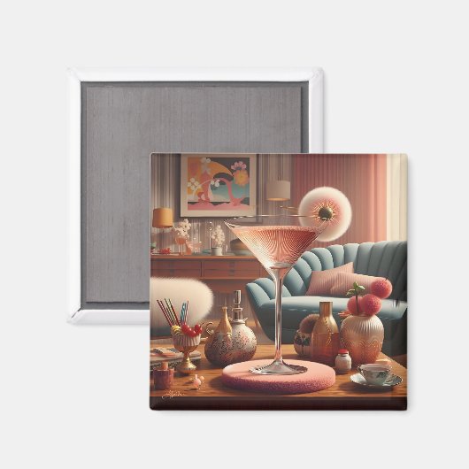 Atomic Futuristic Cherry Blossom Martini Magneet (Voorkant / Achterkant)