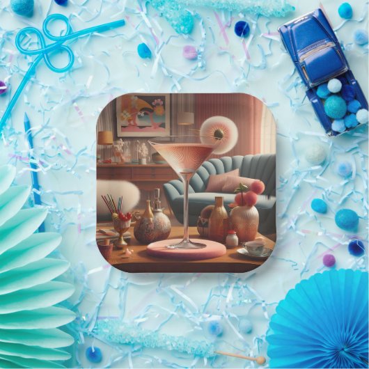 Atomic Futuristic Cherry Blossom Martini Papieren Bordje (Feest)