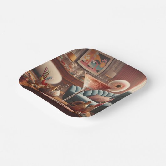 Atomic Futuristic Cherry Blossom Martini Papieren Bordje (Gebogen)