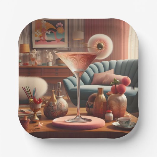 Atomic Futuristic Cherry Blossom Martini Papieren Bordje (Voorkant)