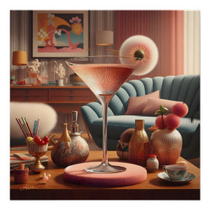 Atomic Futuristic Cherry Blossom Martini Perfect Poster