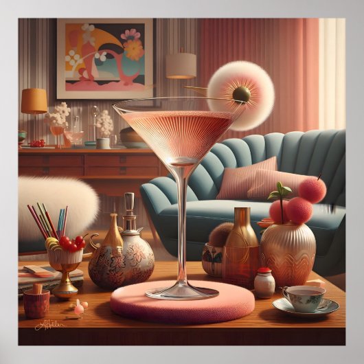 Atomic Futuristic Cherry Blossom Martini Poster (Voorkant)