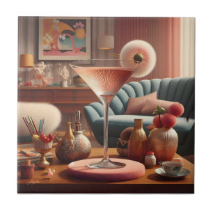Atomic Futuristic Cherry Blossom Martini Tegeltje