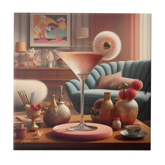 Atomic Futuristic Cherry Blossom Martini Tegeltje (Voorkant)