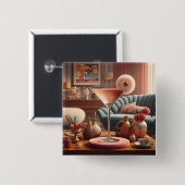 Atomic Futuristic Cherry Blossom Martini Vierkante Button 5,1 Cm (Voorkant /achterkant)