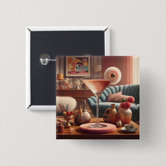 Atomic Futuristic Cherry Blossom Martini Vierkante Button 5,1 Cm (Voorkant /achterkant)