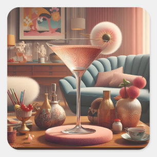 Atomic Futuristic Cherry Blossom Martini Vierkante Sticker