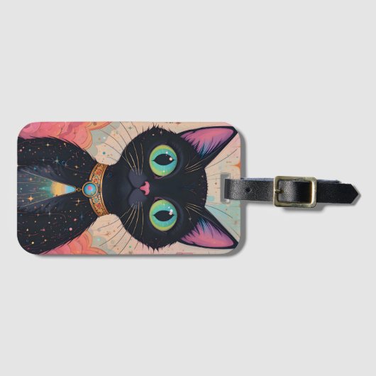 Atomic Futuristic Cosmic Black Cat Universe Bagagelabel (Voorkant (horizontaal))