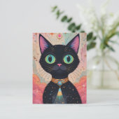 Atomic Futuristic Cosmic Black Cat Universe Briefkaart (Staand voorkant)