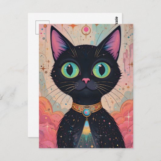 Atomic Futuristic Cosmic Black Cat Universe Briefkaart (Voorkant / Achterkant)