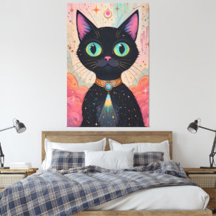 Atomic Futuristic Cosmic Black Cat Universe Canvas Afdruk