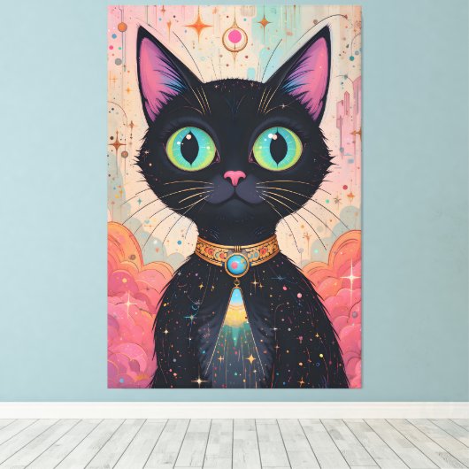 Atomic Futuristic Cosmic Black Cat Universe Canvas Afdruk (Insitu (Houten vloer))