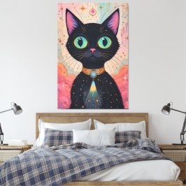 Atomic Futuristic Cosmic Black Cat Universe Canvas Afdruk