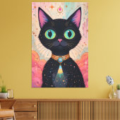 Atomic Futuristic Cosmic Black Cat Universe Canvas Afdruk (Insitu (Woonkamer))