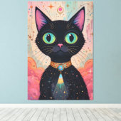 Atomic Futuristic Cosmic Black Cat Universe Canvas Afdruk (Insitu (Houten vloer))