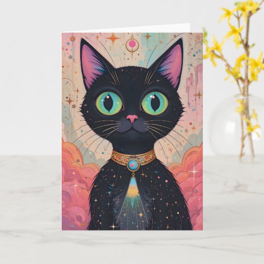 Atomic Futuristic Cosmic Black Cat Universe Kaart (Gele Bloem)