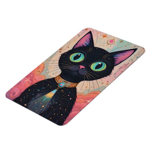 Atomic Futuristic Cosmic Black Cat Universe Magneet (Linkerzijde)